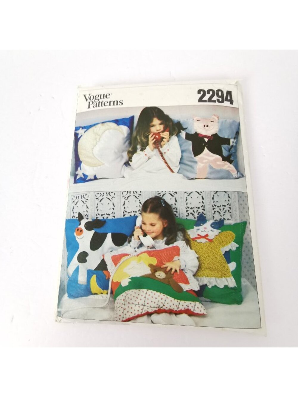 Vogue Pattern 2294 Craft Pillows Girls Bedroom Cow Moon Pig Bear Uncut
